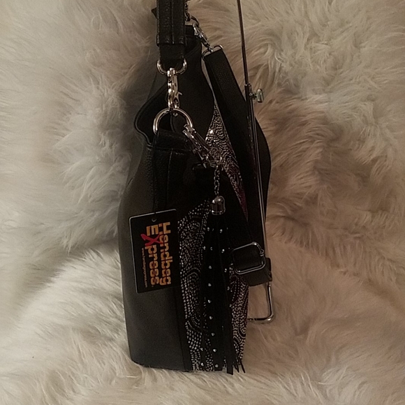 FLORAL DESIGN RHINESTONE HOBO BAG - Picture 8 of 11